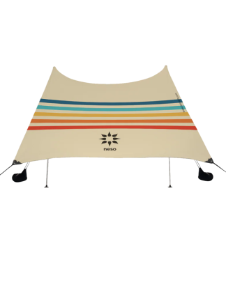 Neso's signature beach tent, anchored with sand or rocks, designed for ultimate ease. Includes - Carrying bag, 2 rust-proof aluminum poles, 4 anchor bags.