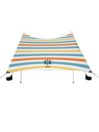 Neso's signature beach tent, anchored with sand or rocks, designed for ultimate ease. Includes - Carrying bag, 2 rust-proof aluminum poles, 4 anchor bags.