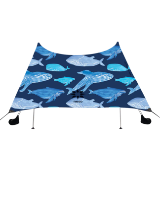 Neso's signature beach tent, anchored with sand or rocks, designed for ultimate ease. Includes - Carrying bag, 2 rust-proof aluminum poles, 4 anchor bags.