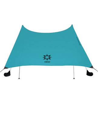Neso's signature beach tent, anchored with sand or rocks, designed for ultimate ease. Includes - Carrying bag, 2 rust-proof aluminum poles, 4 anchor bags.