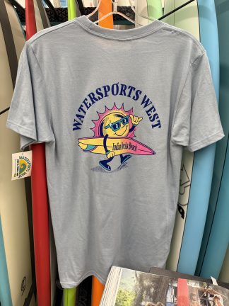 Watersports West X Yesterday's Varietal Men's Tee. Men's Cali Blue Heather surf Tee. Available in Small, Medium, Large, XL, XXL.