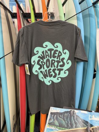 Watersports West X Yesterday's Radial Wave Men's Tee. Men's Charcoal Surf Tee. Available in Small, Medium, Large, Extra Large and XXL. 