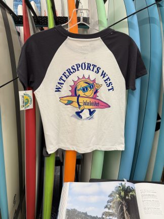 Watersports West X Yesterday's Varietal Women's Tee. Women's Raglan Storm surf Tee. Available in Small, Medium, Large, XL, XXL.