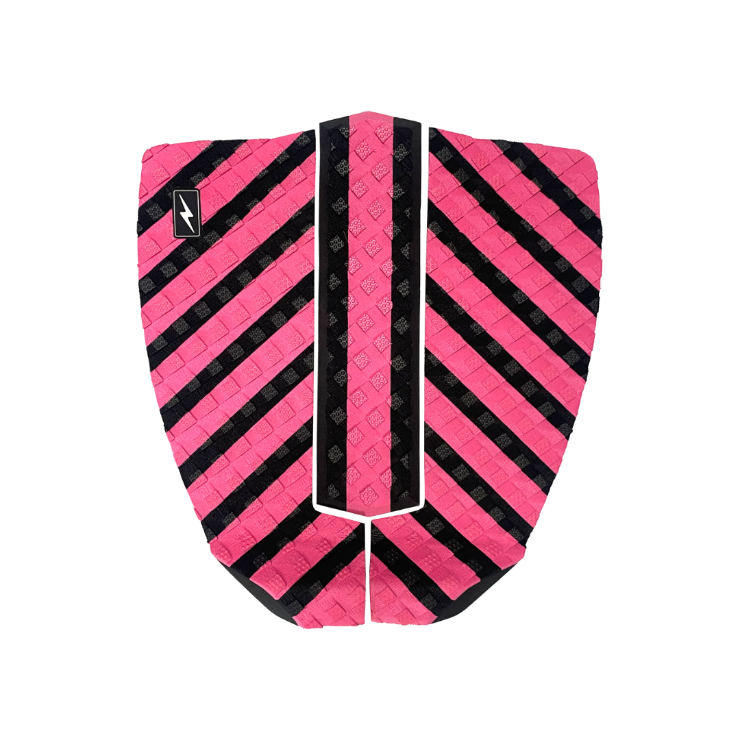 Zap Spark Traction Tail Pad - Pink/Black. The Zap Spark Tail Pad is a 3-piece traction set using a superior 3M adhesive and designed to fit most skimboards
